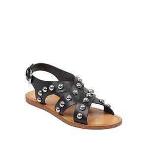 MARC FISHER Womens Black Studded Prancer Round Toe Leather Gladiator Sandles 6 M